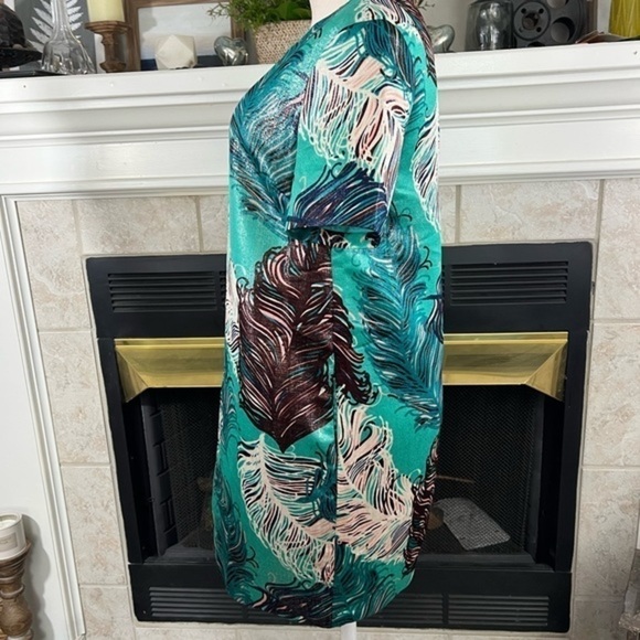 Kate Spade Regal Plumes Feather Print Shift Teal with Platinum Sheen Mini Dress - Picture 5 of 17